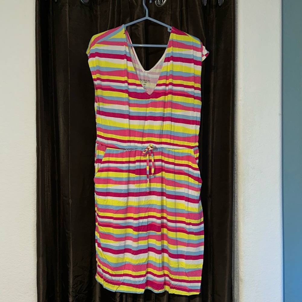 Torrid size 1 super soft sleeveless striped drawstring pocketed dress